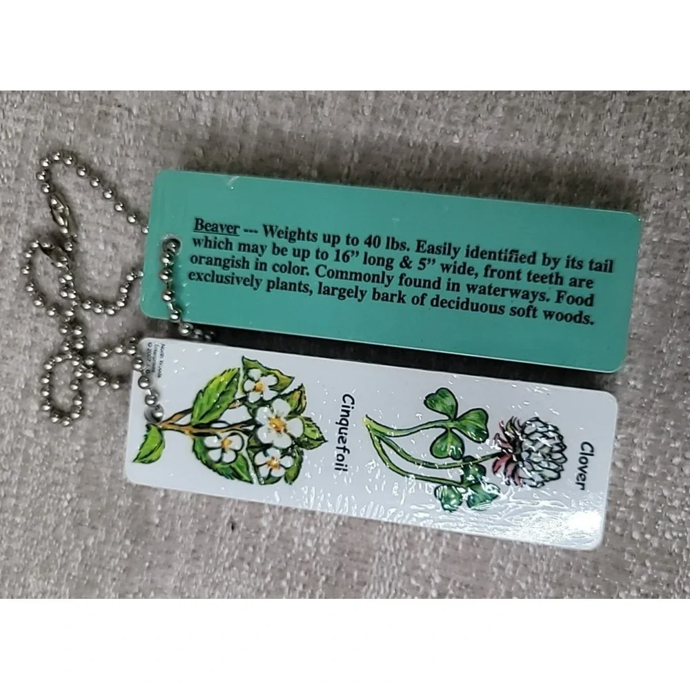 North Woods Wild Flowers & Tracks Double Sided Plastic Card Set‎ Key Chains NEW